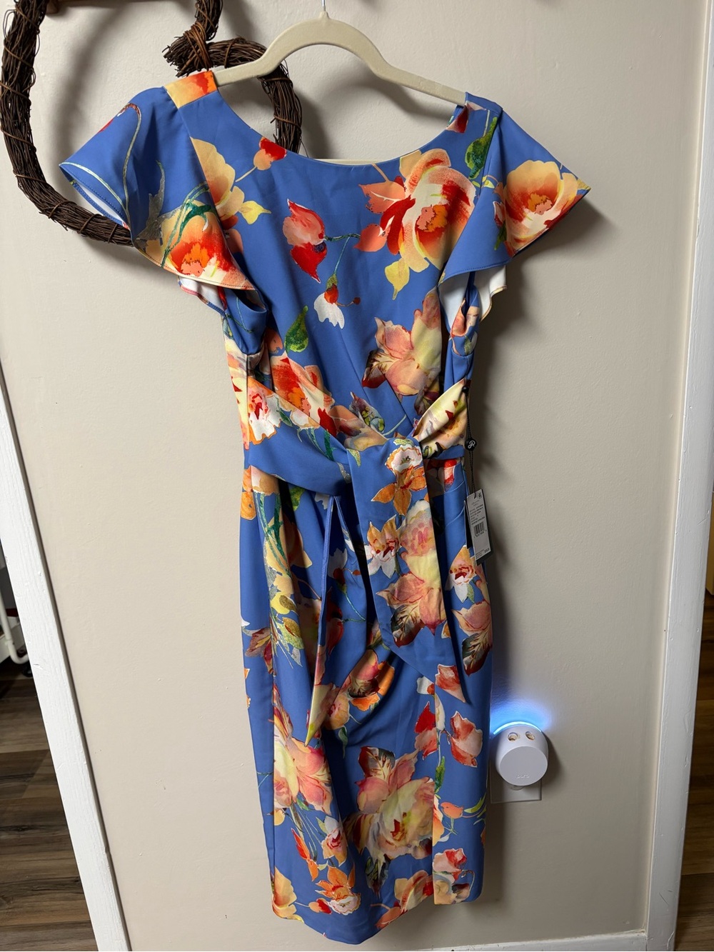 NWT Adrianna Papell Blue Floral Tie-Front Midi Dress